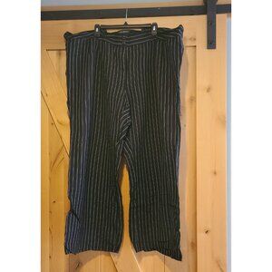 Lane Bryant Plus Size 26W Womens Linen Rayon Wide Leg Trouse Black Stripe